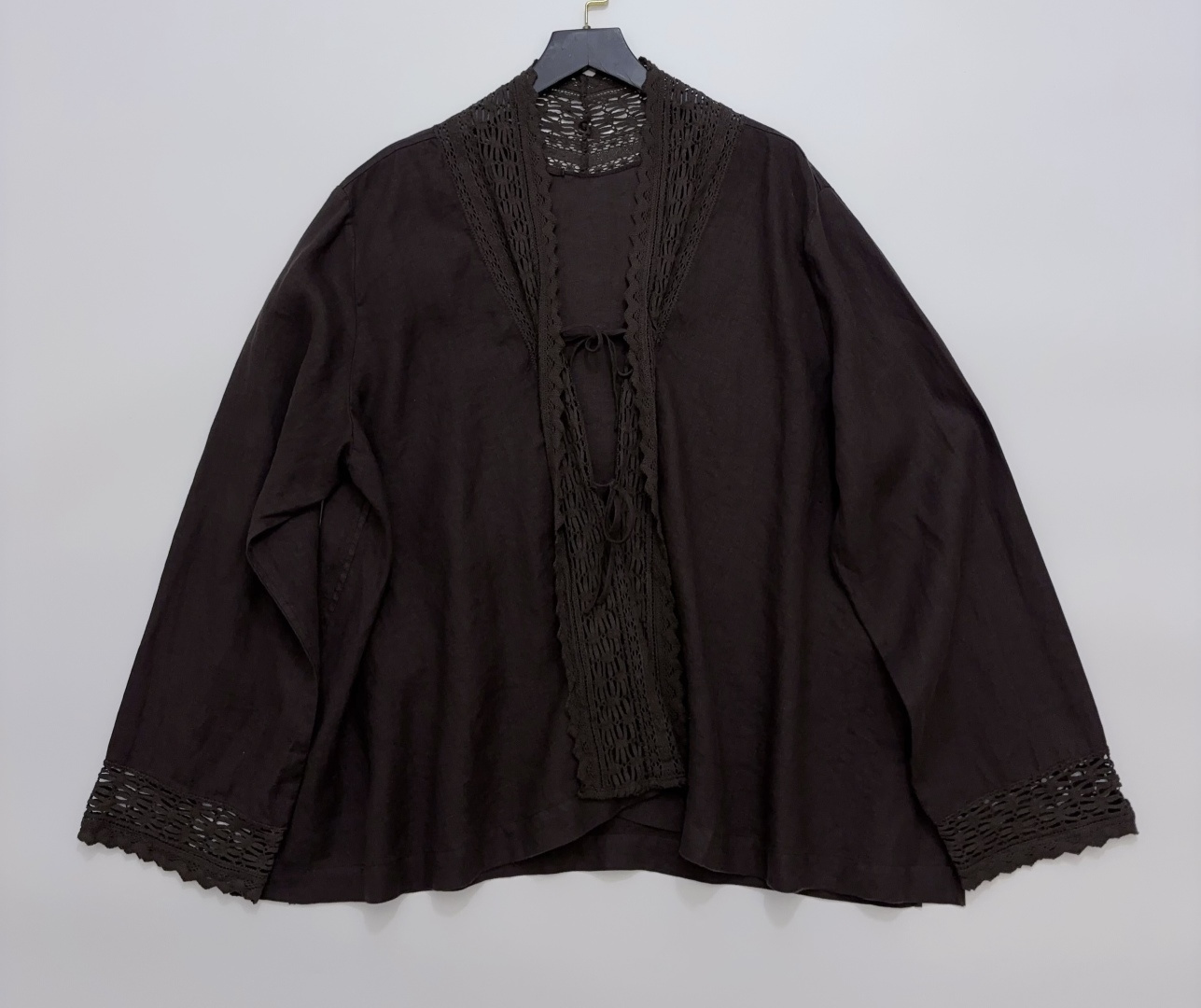 Handcrafted Lace Tie-Front Shirt Jacket