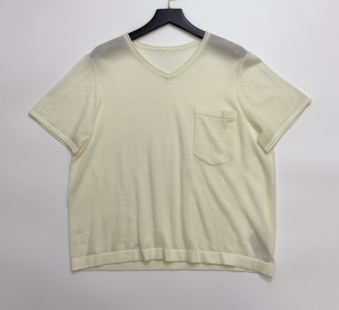 Japanese Style Rolled Edge V-Neck Short Sleeve Knit Top