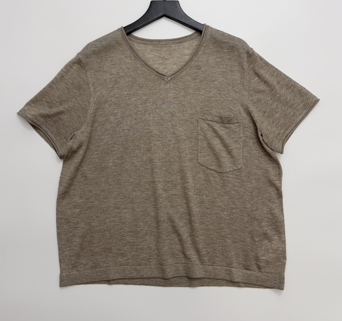 Japanese Style Rolled Edge V-Neck Short Sleeve Knit Top