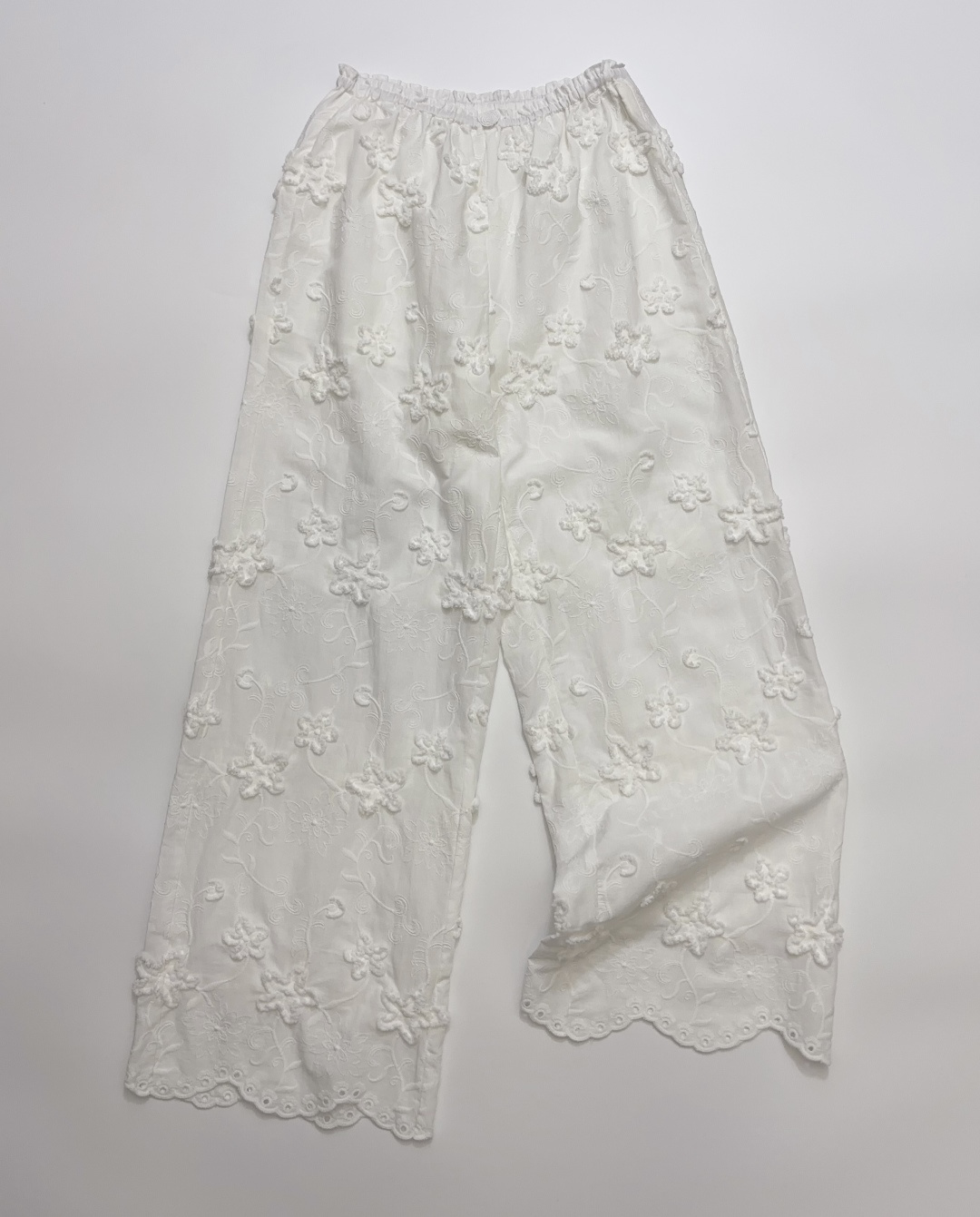 Floral Embroidered Elegant Elastic Waist Straight Casual Trousers