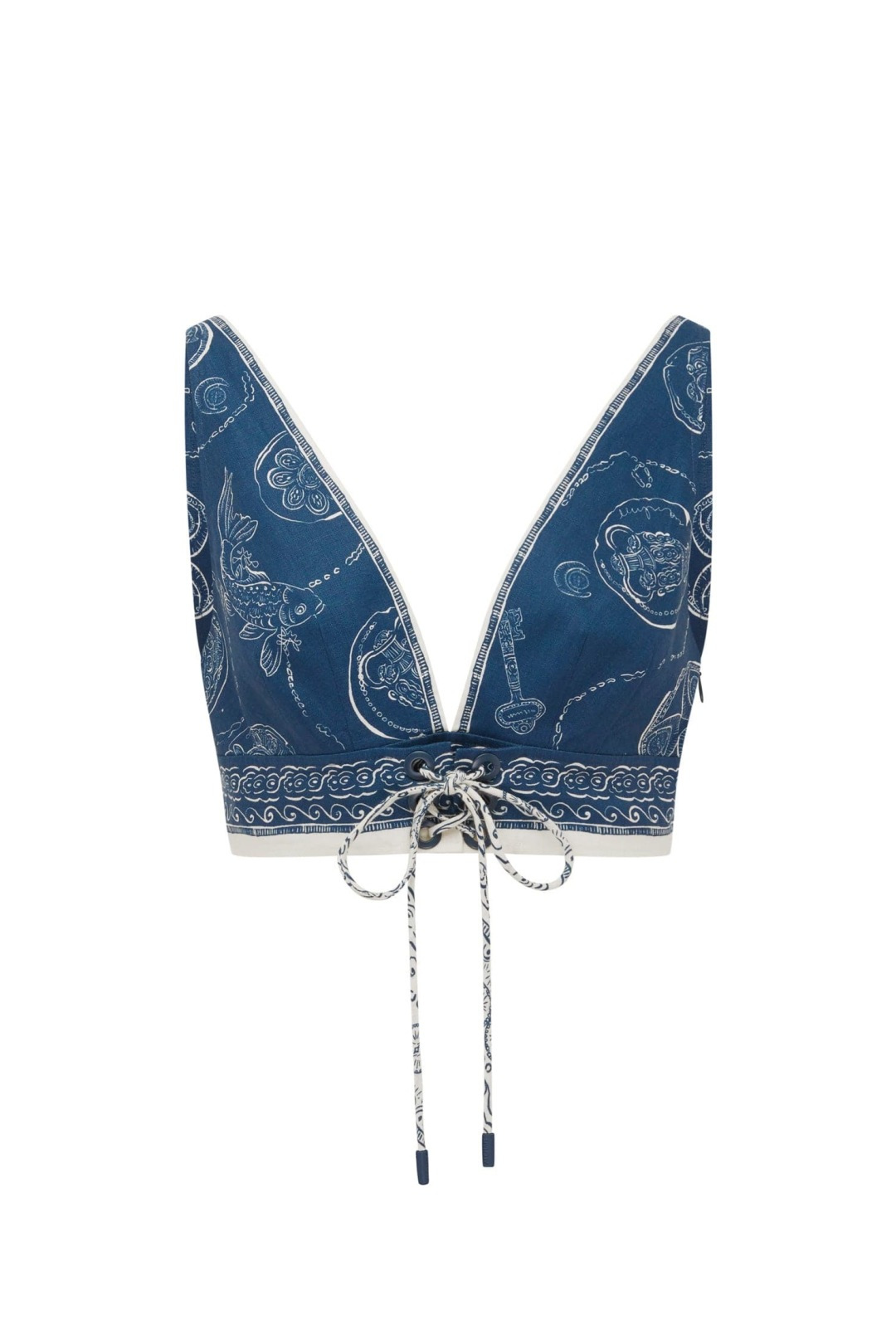 Alémais Lucky Koi Blue Print V-Neck Crop Top