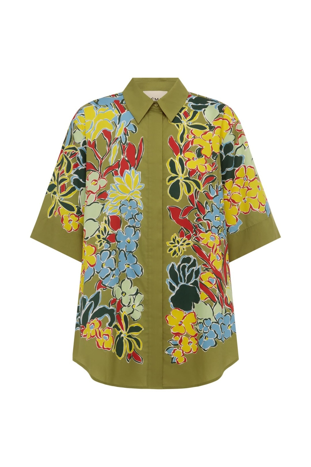 Alémais Green Base Multi-Color Floral Short Sleeve Shirt
