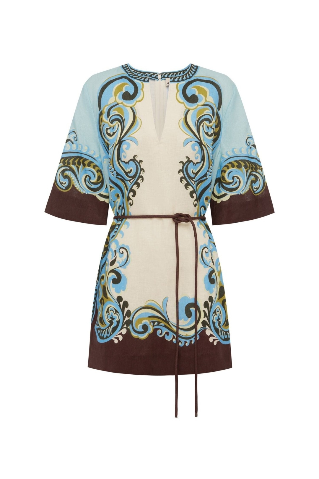 Alémais Blue-Black Pattern V-Neck Mini Dress
