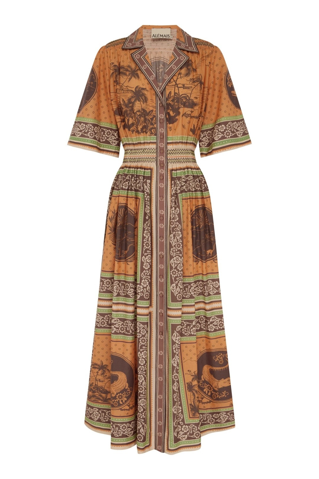 Alémais Orange Resort Style Cinched Waist Maxi Dress