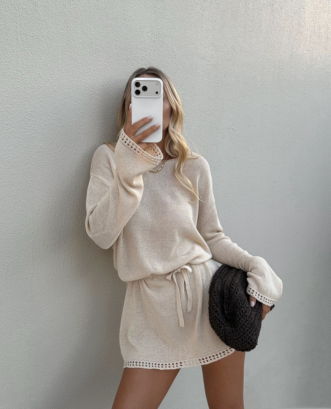 Dissh Boat Neck Cinched Waist Tie-Knit Long Sleeve Dress