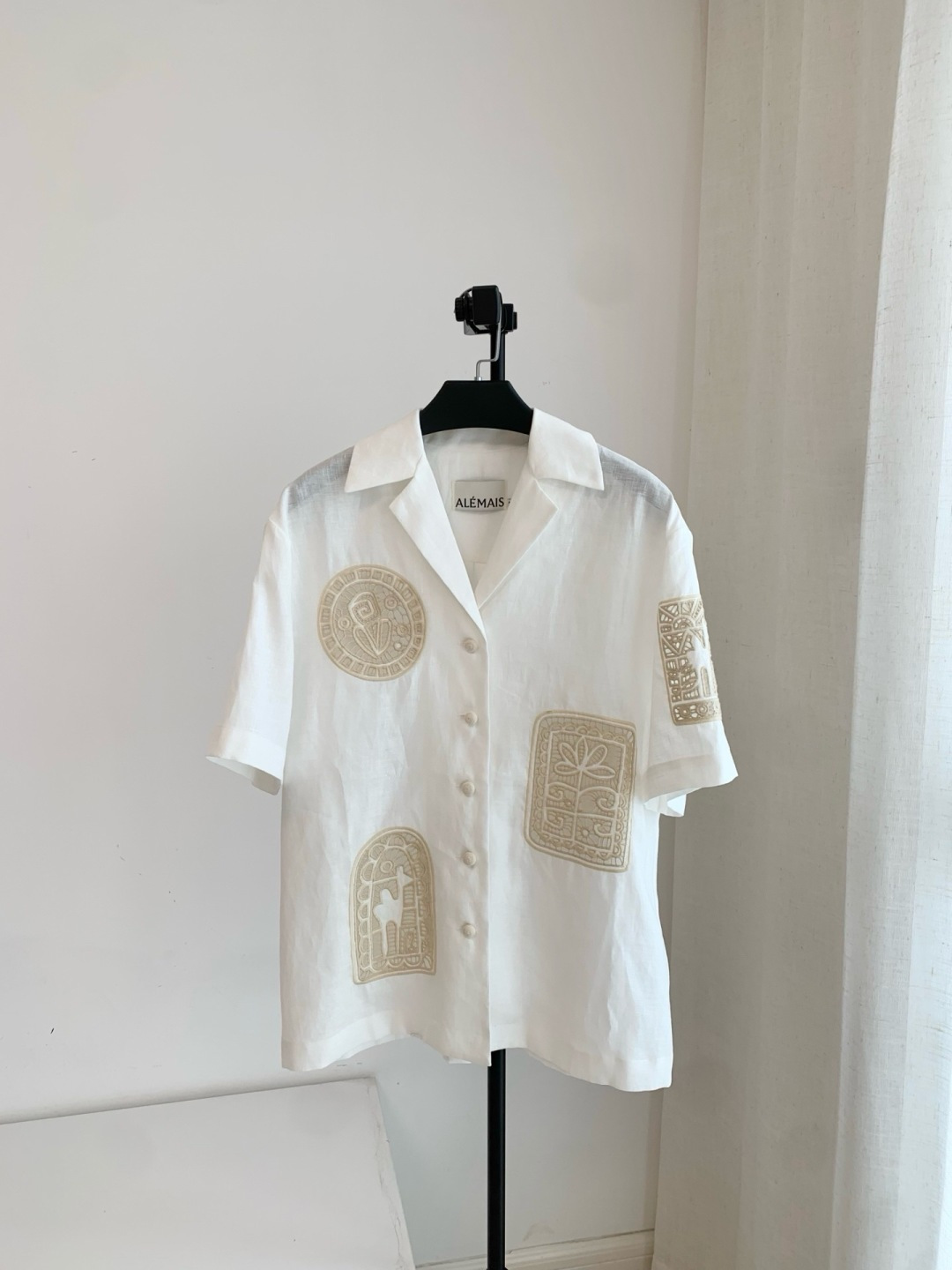 Alémais Ecru Embroidered Short Sleeve Shirt