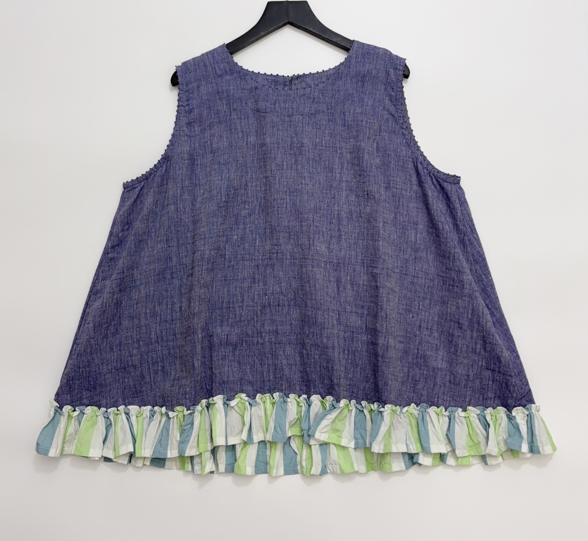 Japanese Niche Indian Cotton Series Lace Round Neck Gingham Lace Vest
