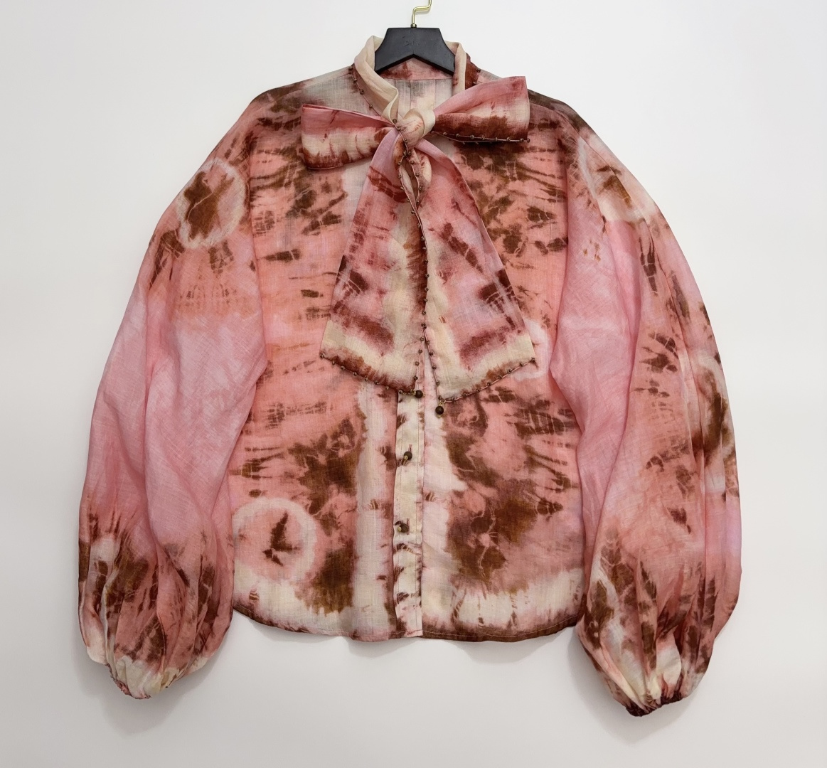 Zimmermann 2026 Summer SUNDANCE Ramie Print Tie-Neck Shirt Top