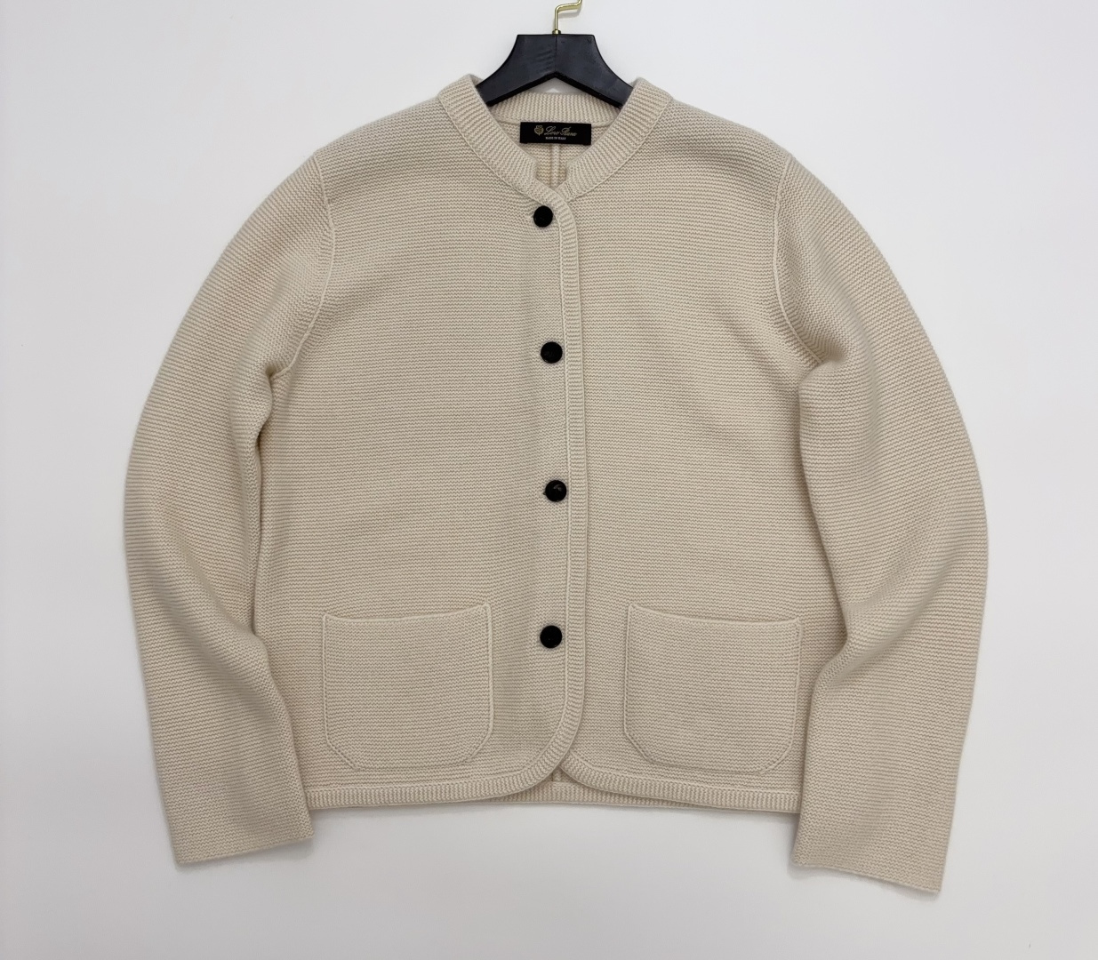 Loro Piana High-Weight Cashmere Small Stand Collar Double Pocket Cardigan