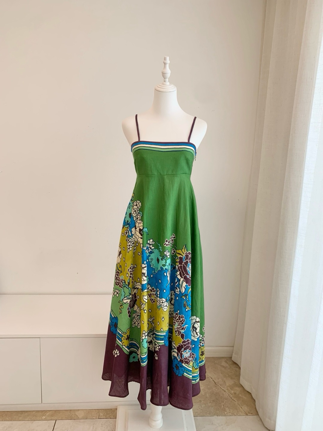 Alémais Green Base Colorful Floral Camisole Maxi Dress