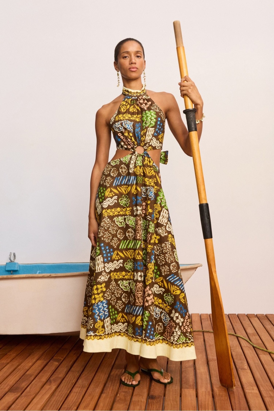 Alémais Halterneck Hollow-Out Printed Maxi Dress