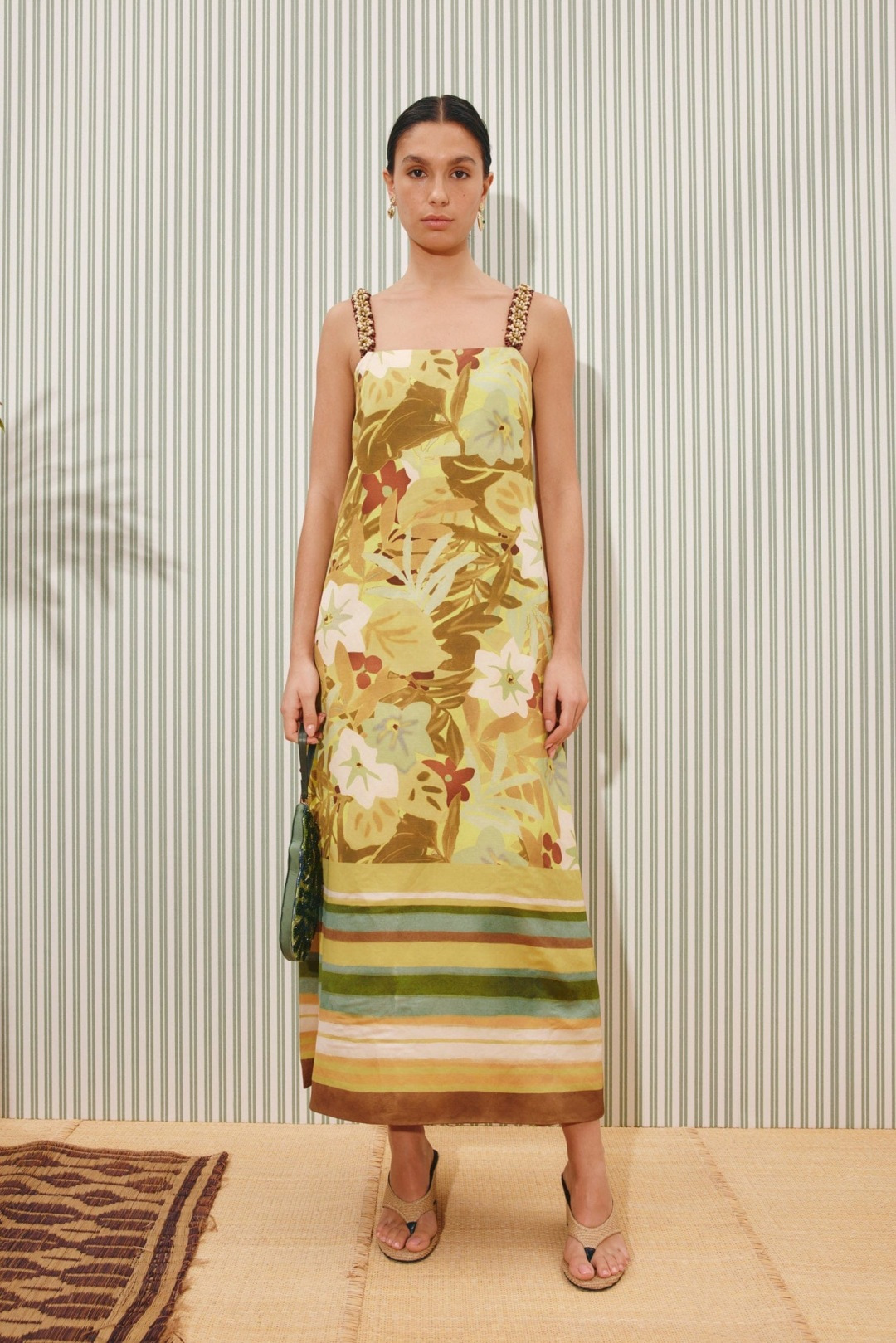 Alémais Yellow-Green Floral Strappy Maxi Dress