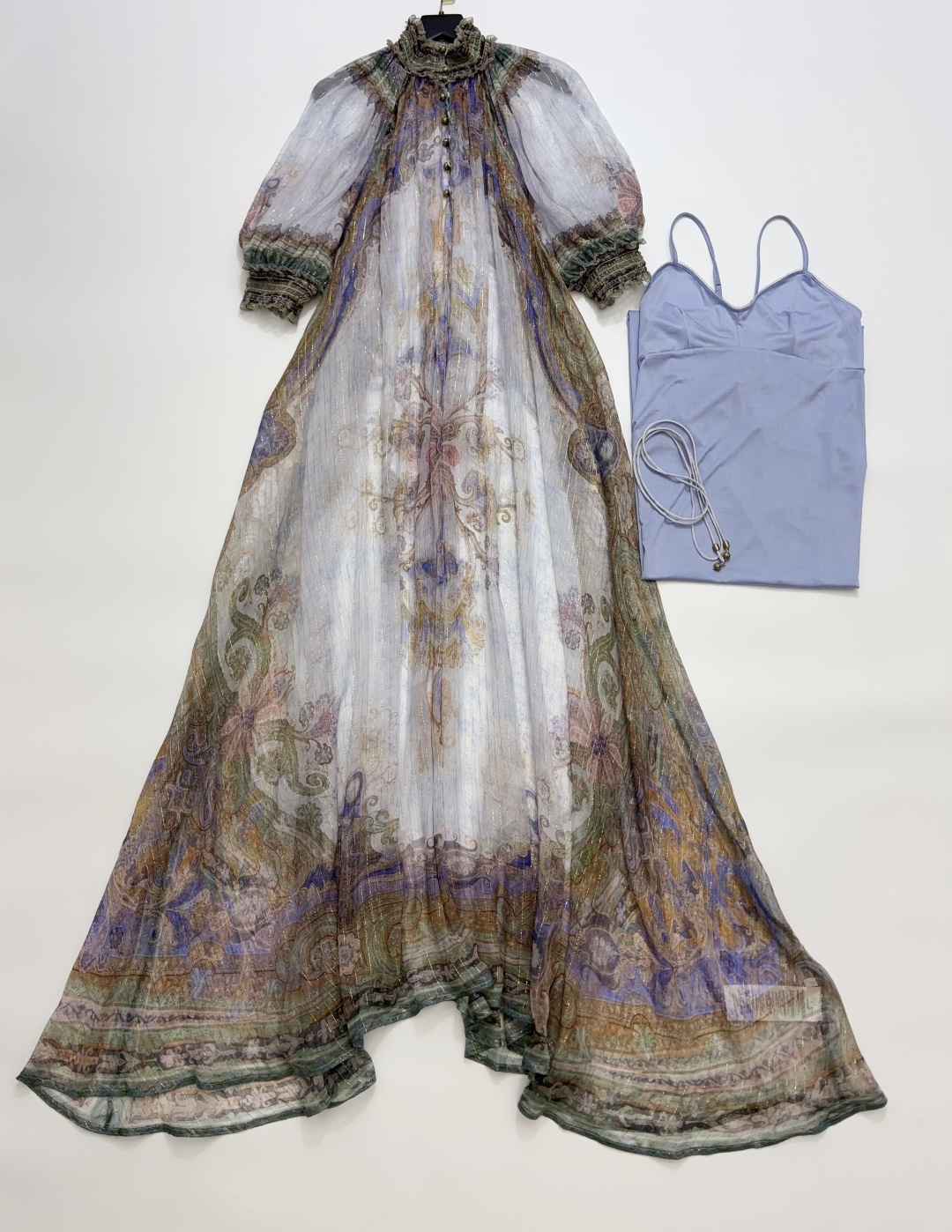 Zimmermann Resort Print Stand Collar Silk Lurex Flowy Maxi Dress