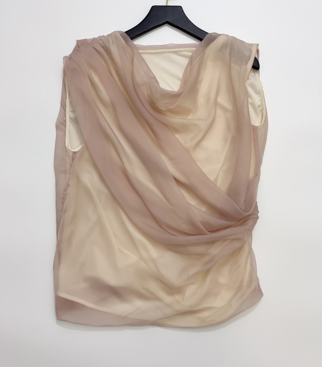 Cello Asymmetric Double-Layer Mesh Draped Neck Pleated Knit Top