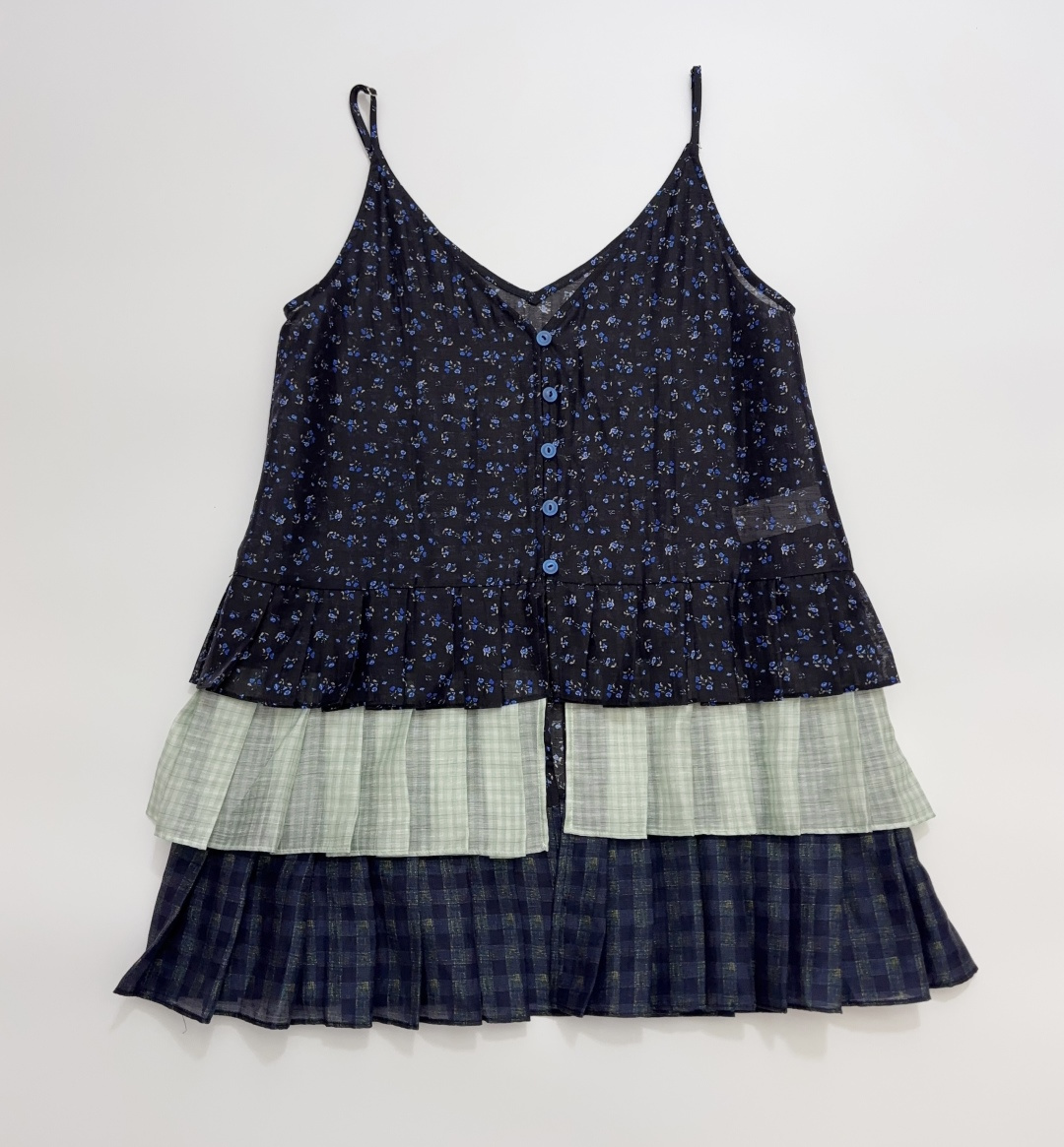 Niche Pastoral Floral Tiered Patchwork V-Neck Adjustable Camisole Top