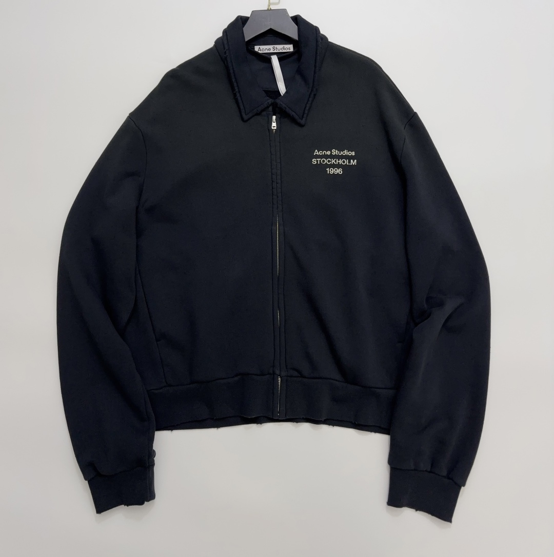 Acne Studios Distressed Relaxed Lapel Zip Hoodie Jacket