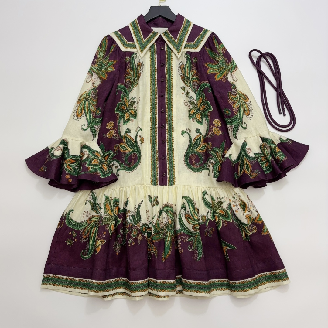 Alémais Purple Green Printed Short Dress