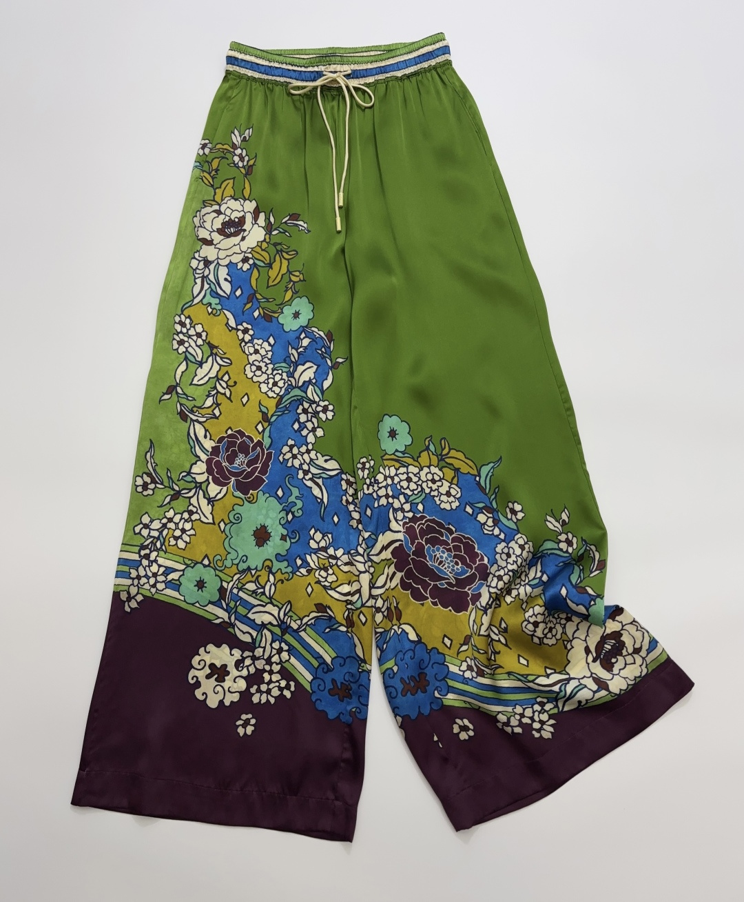 Alémais Green Print Elastic Waist Wide-Leg Trousers