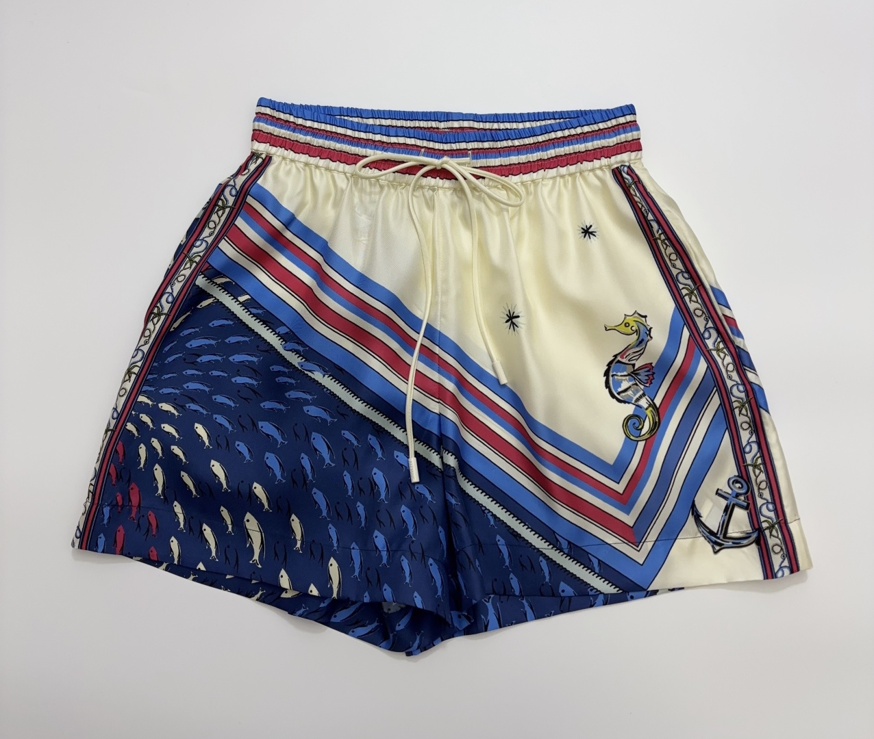 Alémais Apollo Silk Twill Nautical Elastic Waist Casual Shorts
