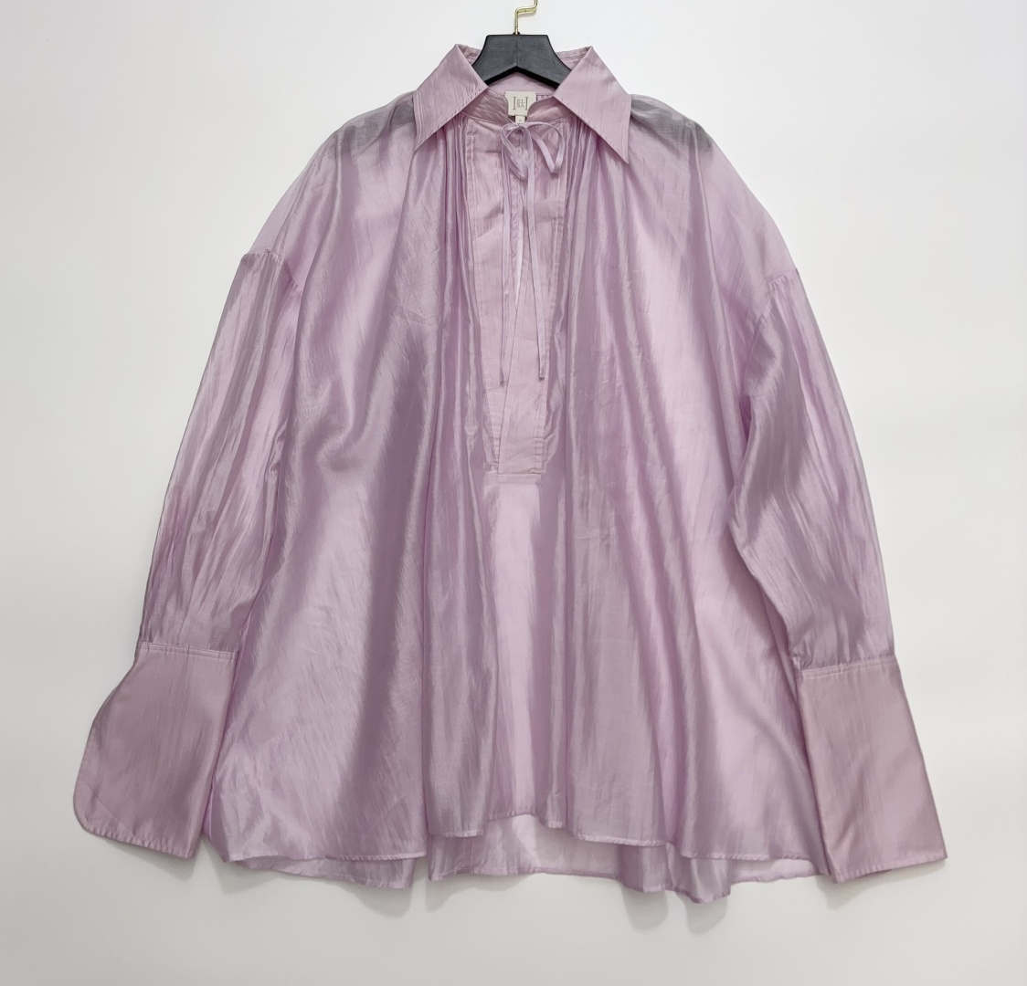 Helsa Pink Semi-Sheer Drawstring V-Neck Drop Shoulder Shirt