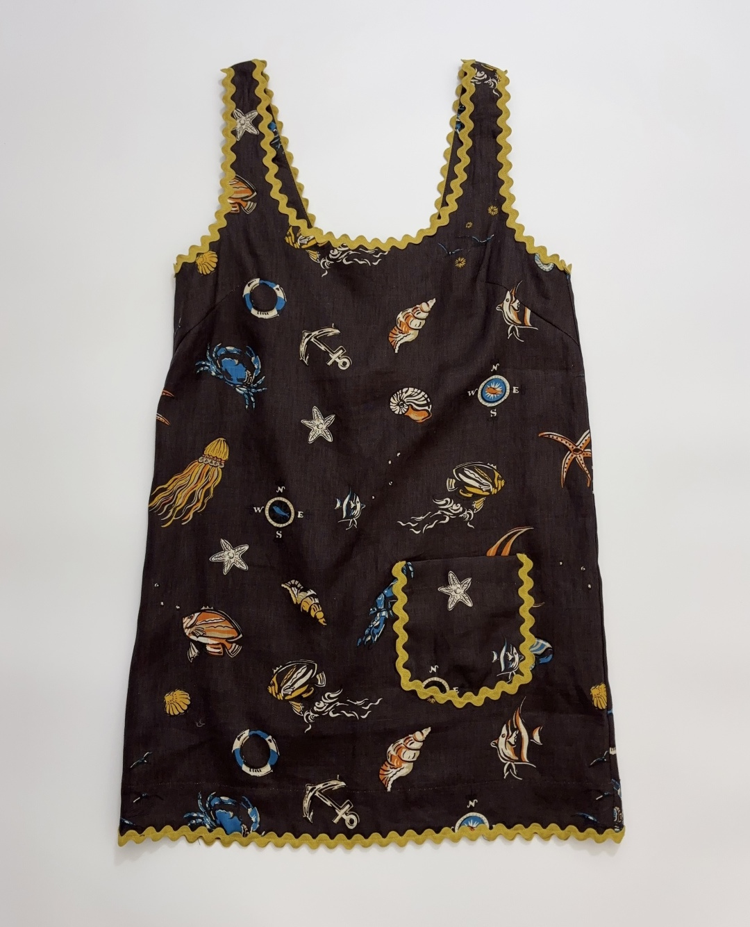 Alémais Brown Ocean Print Relaxed Vest Dress
