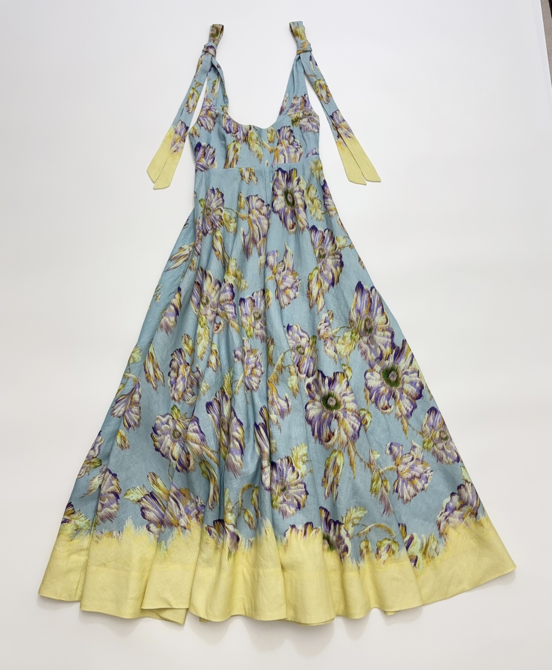 Alémais Jerry Lake Blue Floral Print Linen Midi Dress
