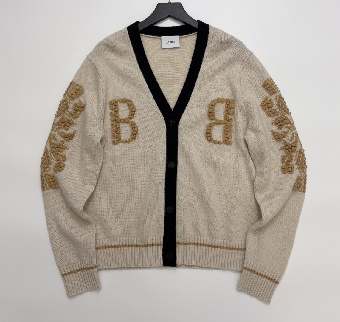 BARRIE Color-Block V-Neck Knit Cardigan