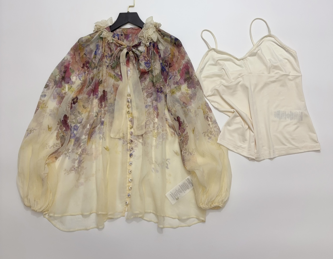 Zimmermann Silk Embroidered Lantern Sleeve Tie-Front Blouse