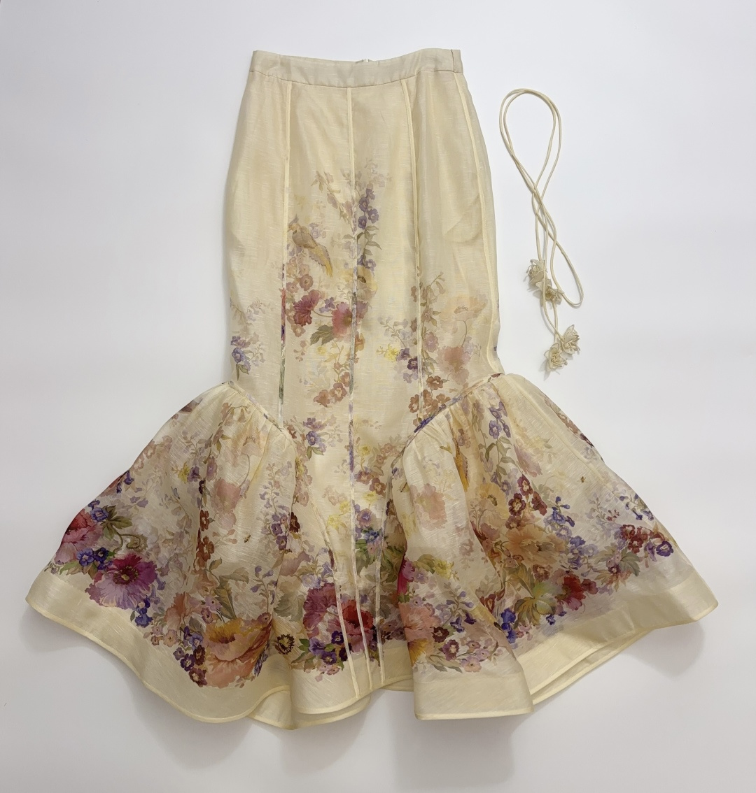 Zimmermann Floral Print High-Waist Fishtail Maxi Skirt