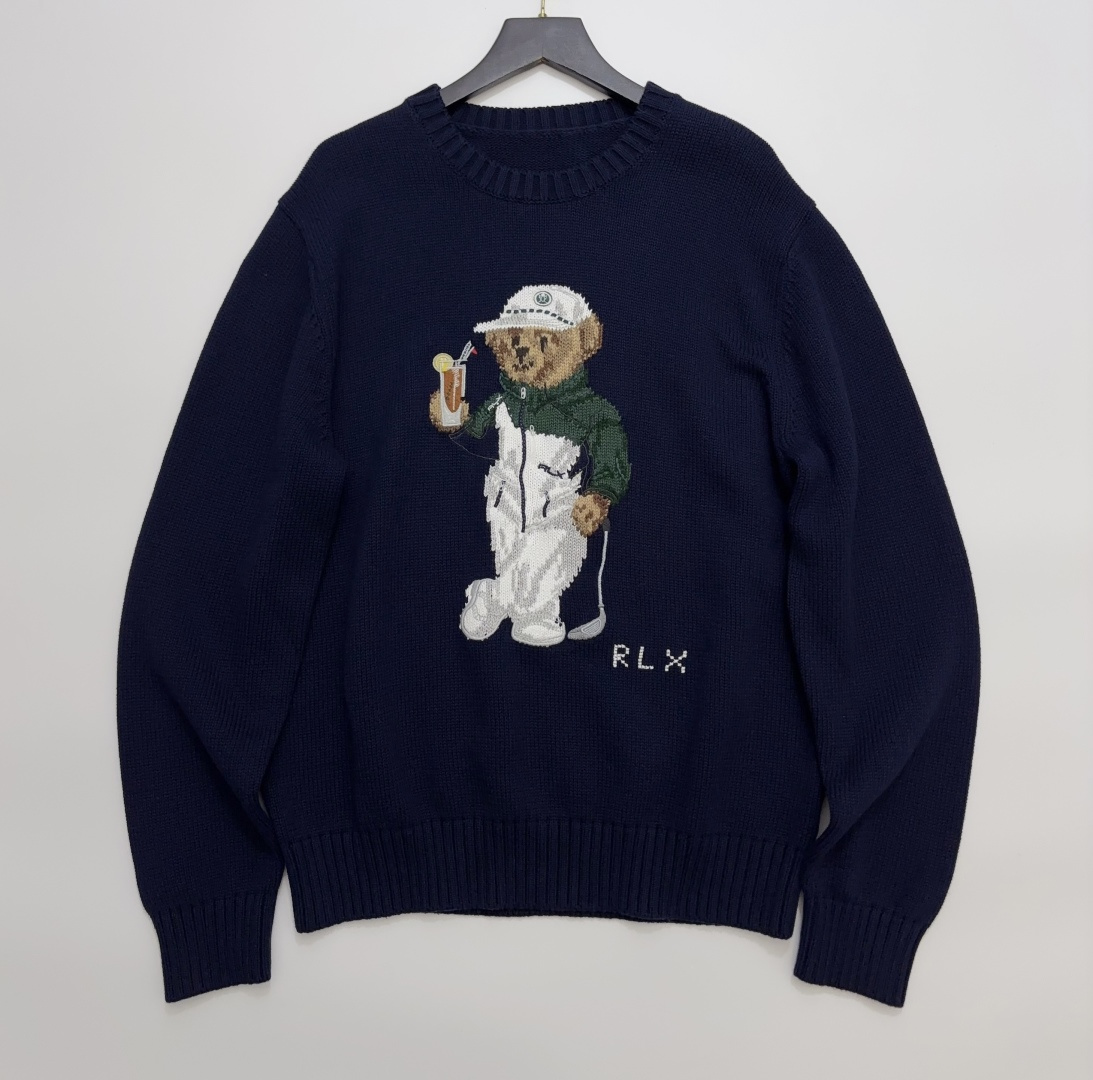 Polo Ralph Lauren Polo Bear Knit Sweater Top with Lemon Tea Baseball Motif