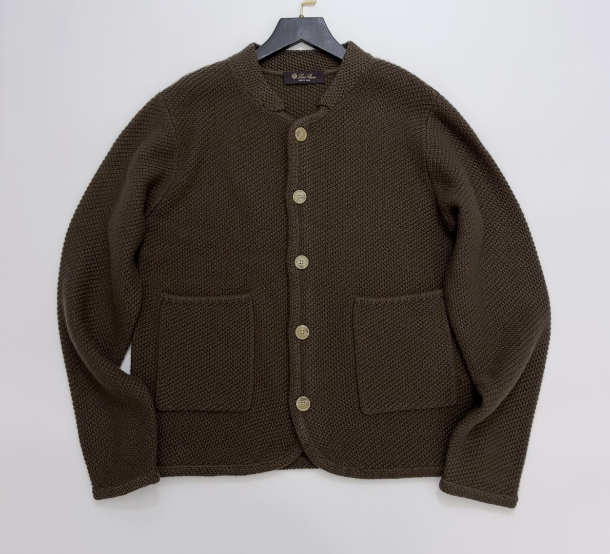 Loro Piana Stand Collar Patch Pocket Toggle Button Long Sleeve Knit Cardigan
