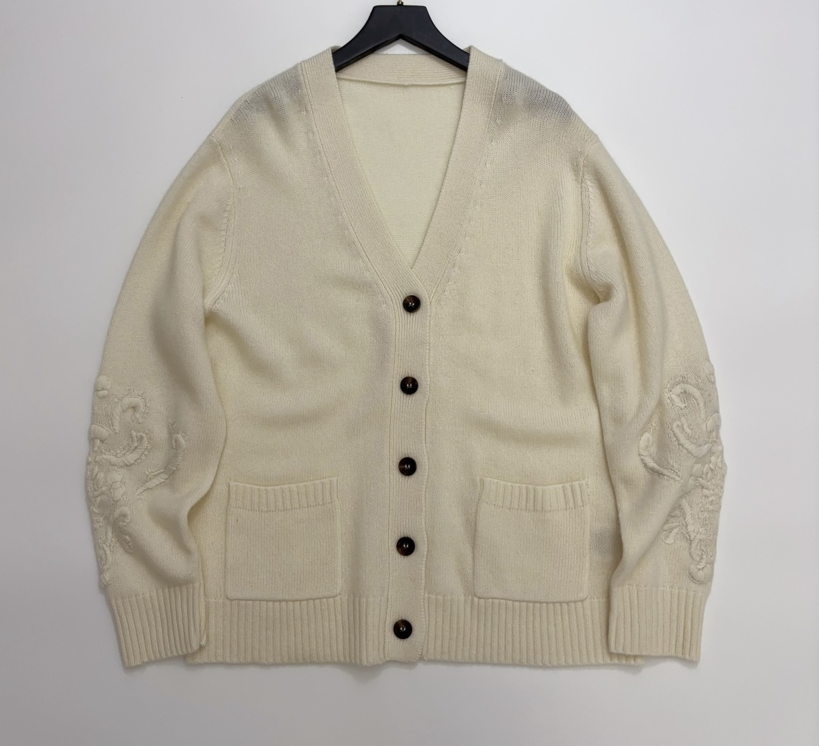 Loro Piana 3D Jacquard Embroidered Cashmere Cardigan V-Neck Long Sleeve Relaxed Knit Jacket