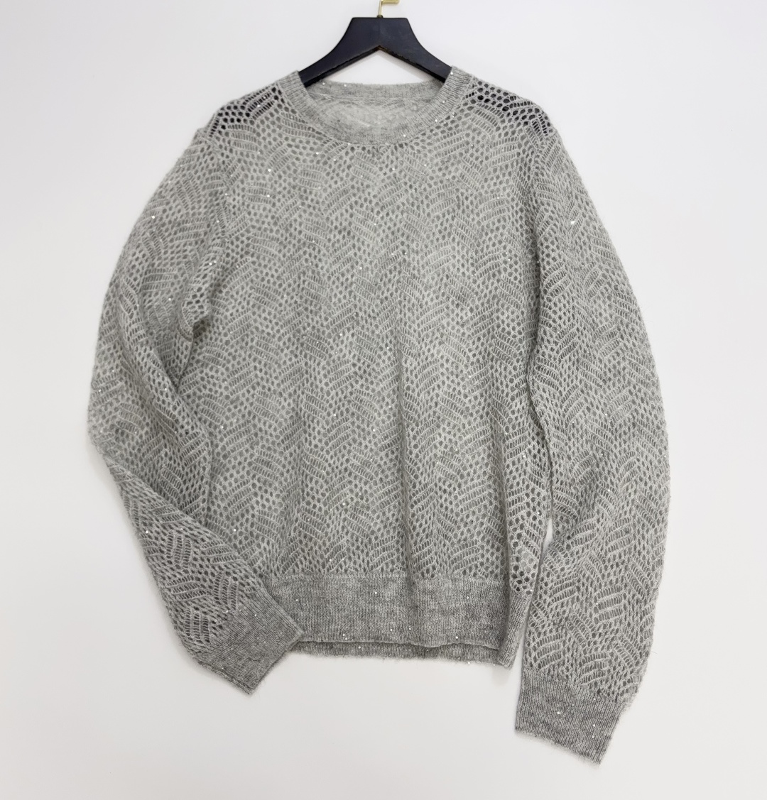 Brunello Cucinelli Shimmering Abstract Leaf Pattern Relaxed Pullover Top