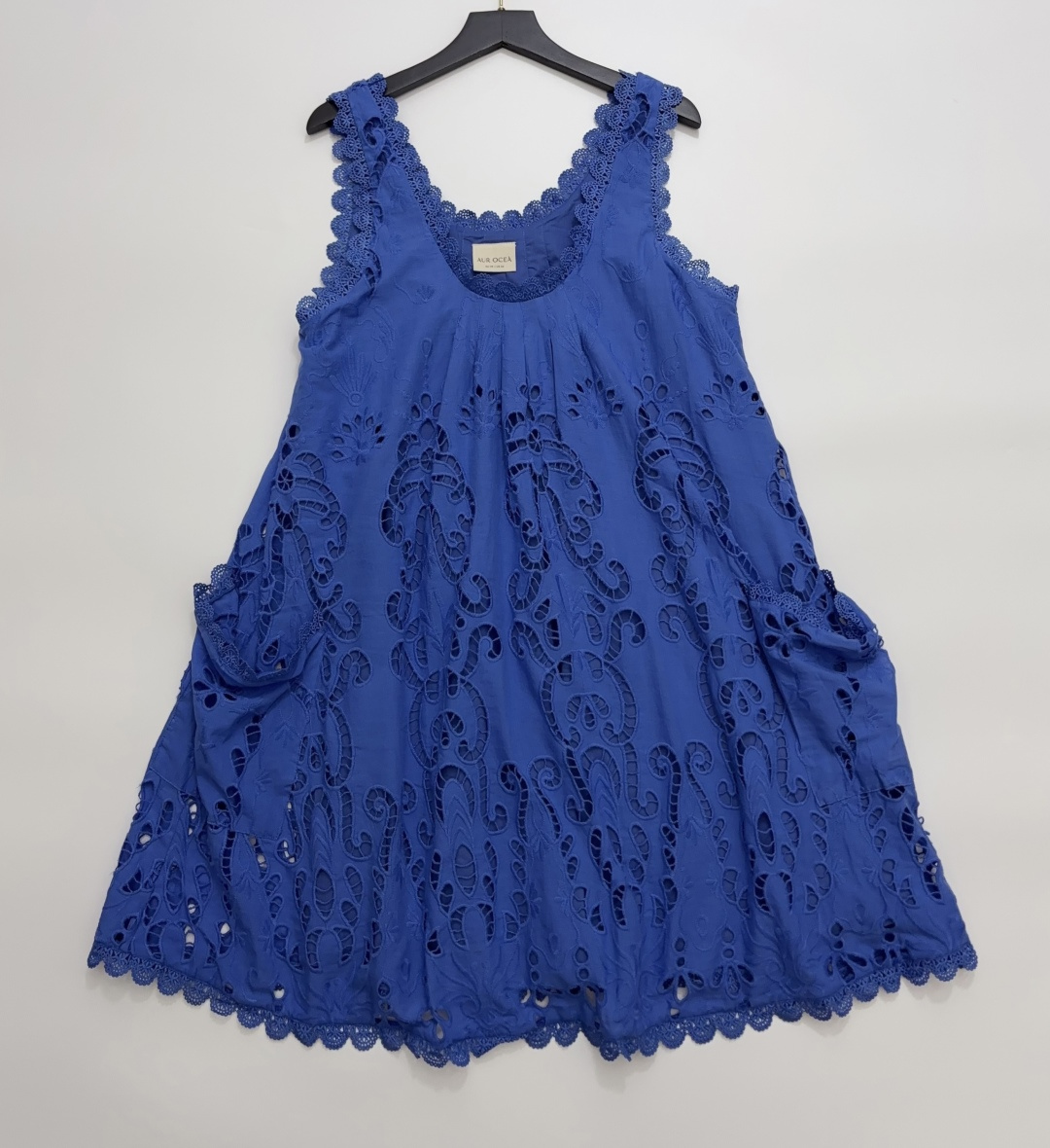 Designer Eyelet Embroidered Madera Sleeveless Mini Dress