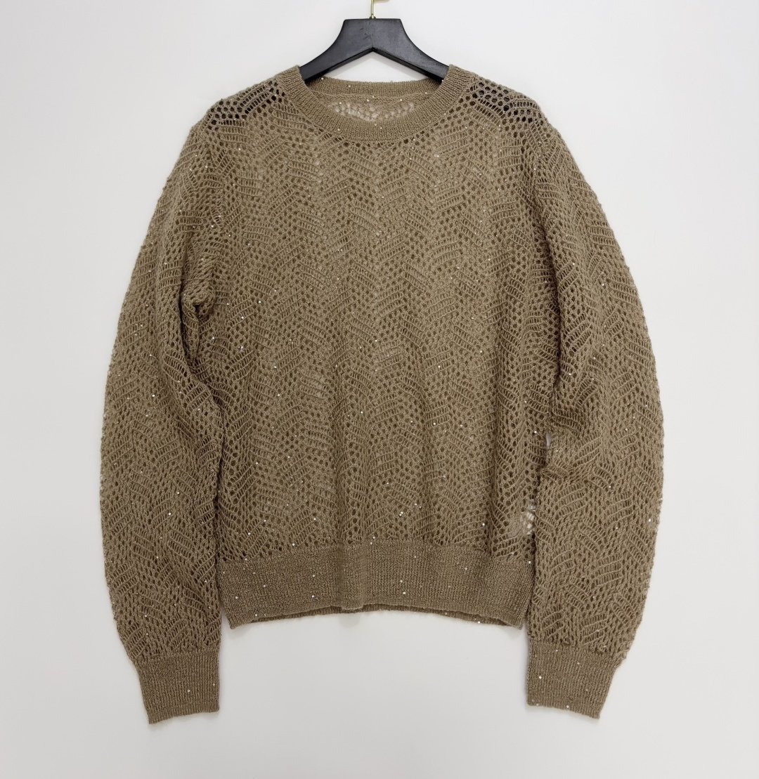Brunello Cucinelli Shimmering Abstract Leaf Pattern Relaxed Pullover Top