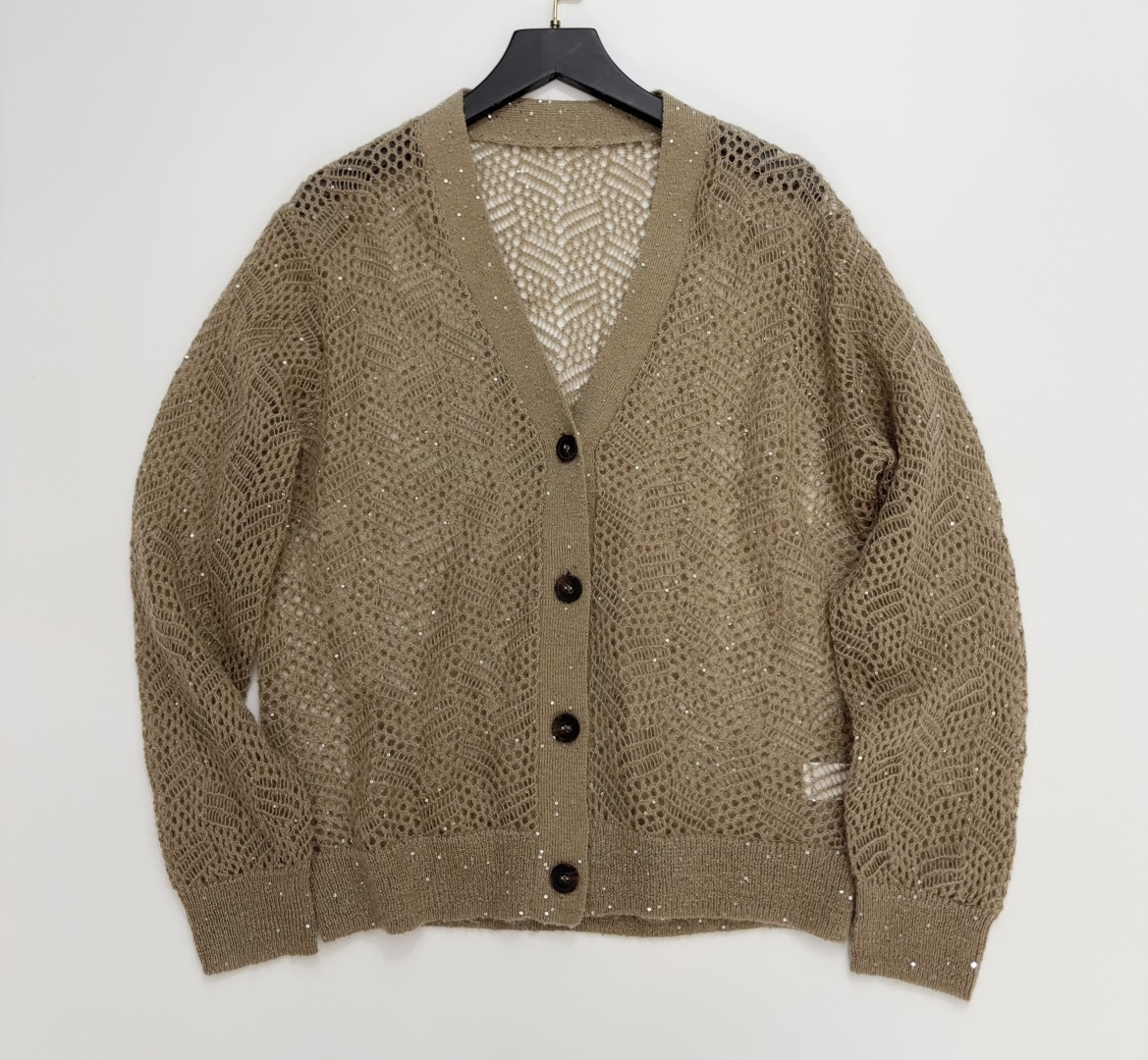 Brunello Cucinelli Shimmering Abstract Leaf Pattern Relaxed Cardigan