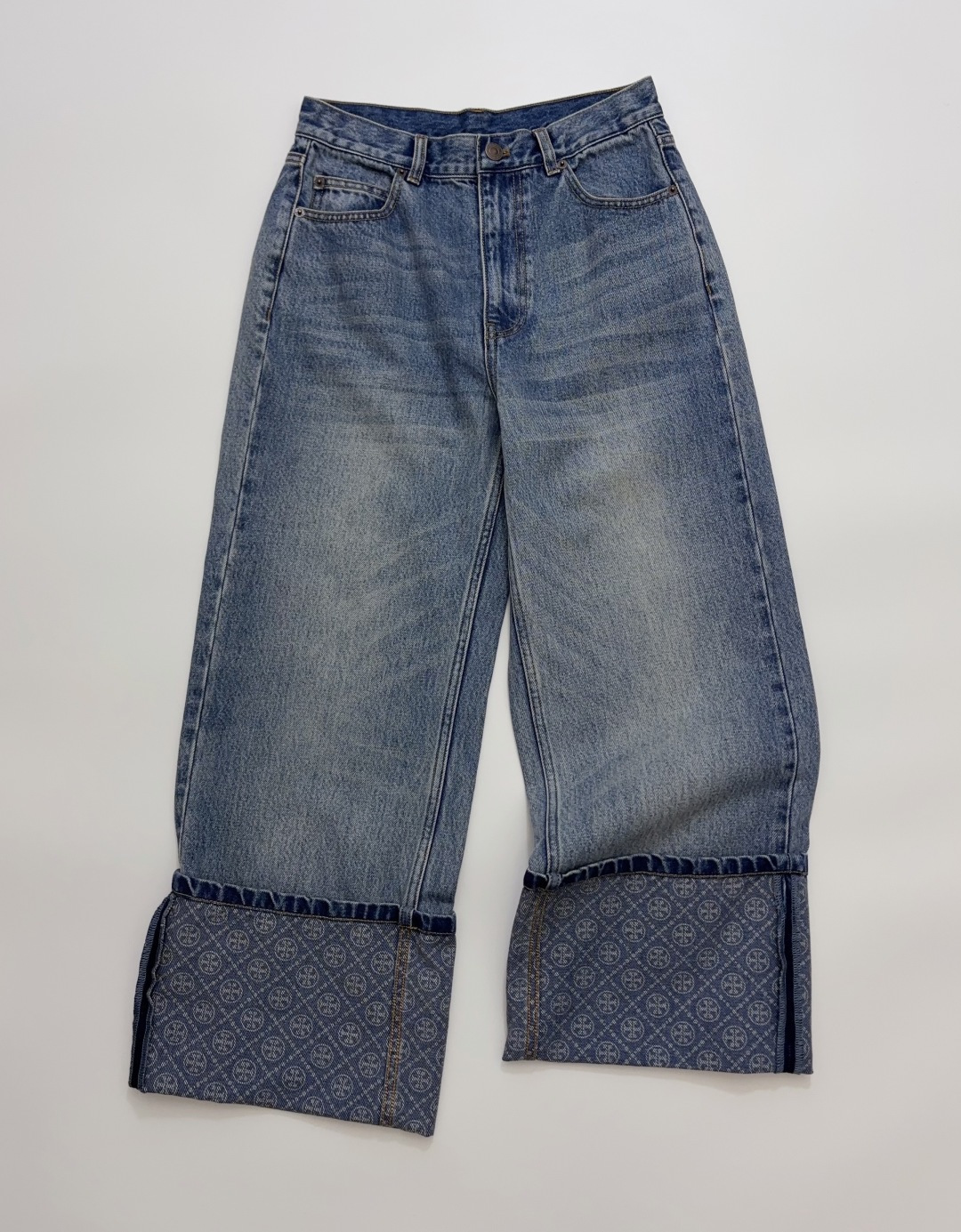 Tory Burch Cuffed Straight Leg Denim Jeans