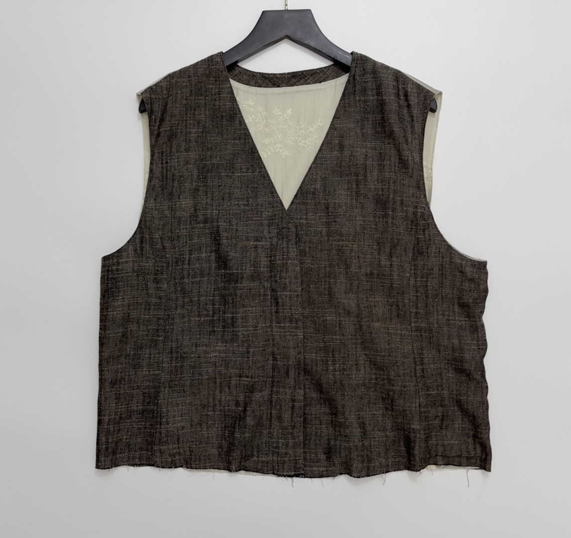 Brown Linen Patchwork Vest