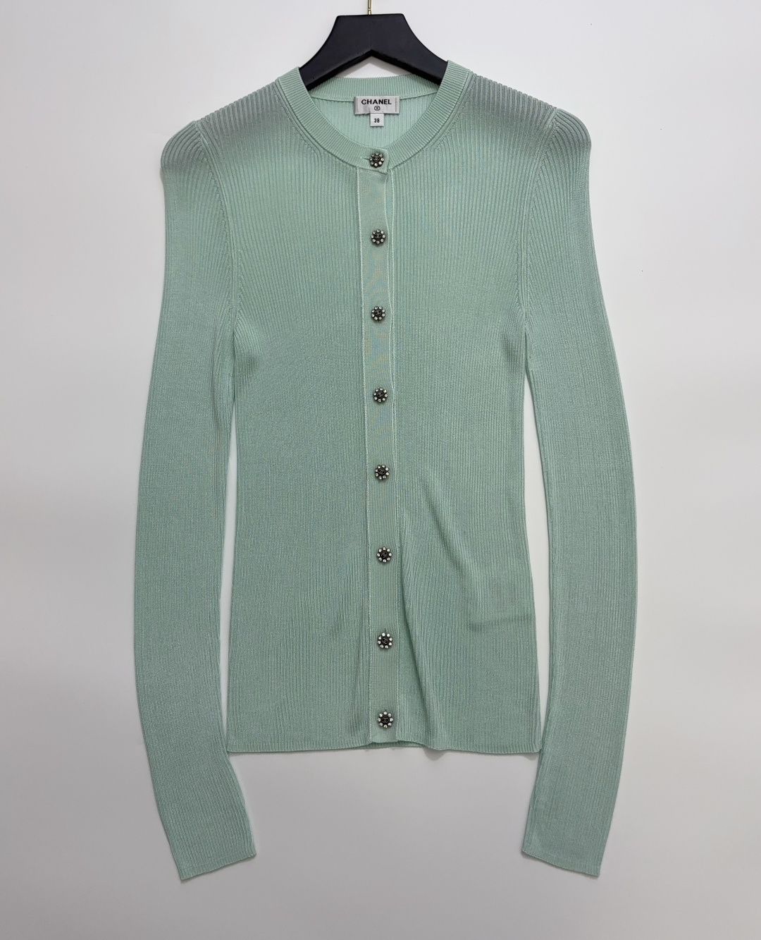 Stretch Slim Fit Round Neck Embellished Knit Cardigan Top