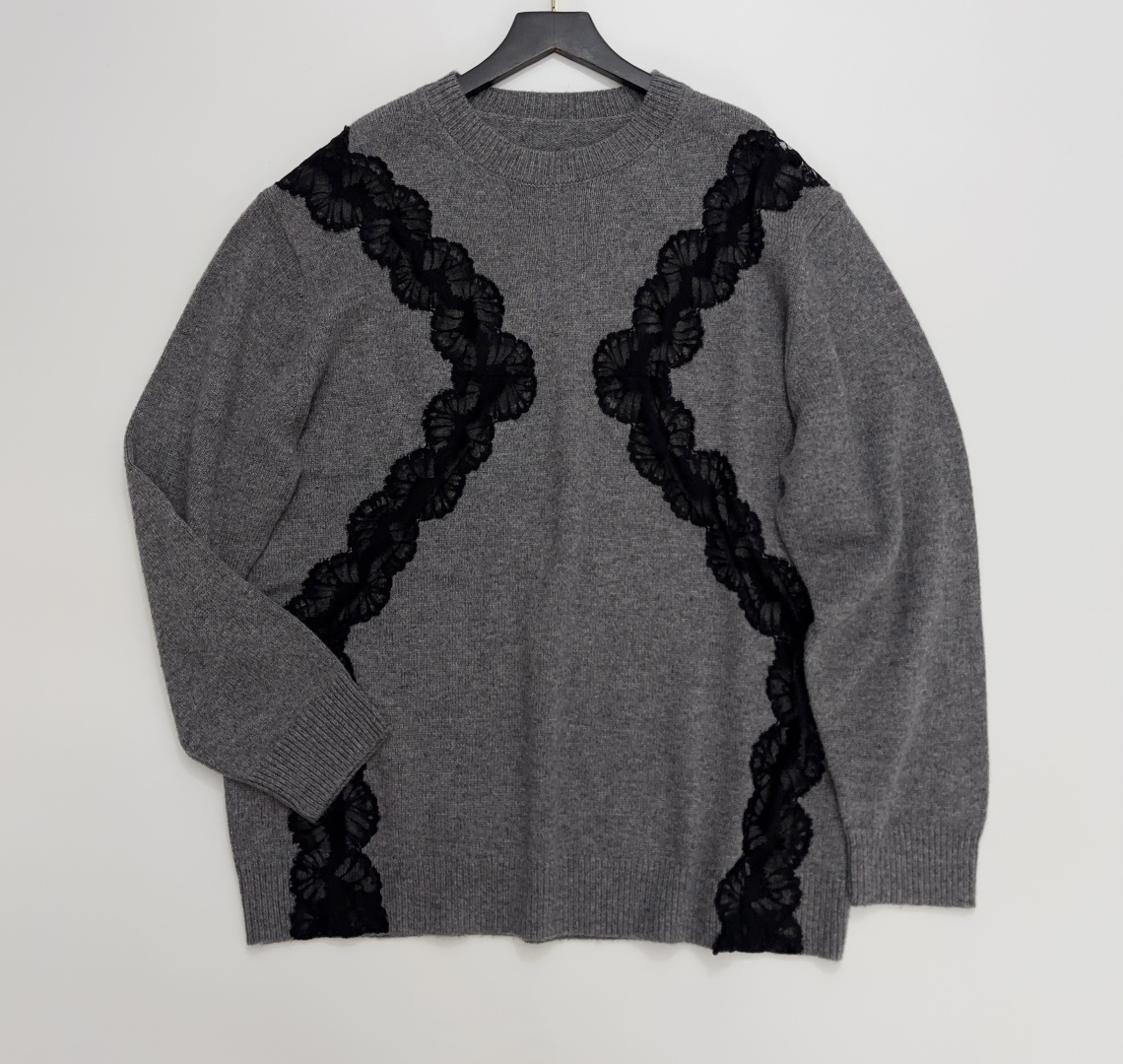 Stella McCartney Lace Sheer Floral Knit Loose Grey Sweater