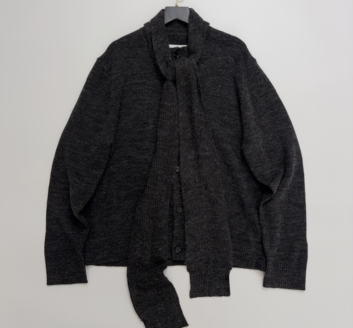MM6 Maison Margiela Wool Blend Integrated Scarf Collar Patchwork Knit Cardigan