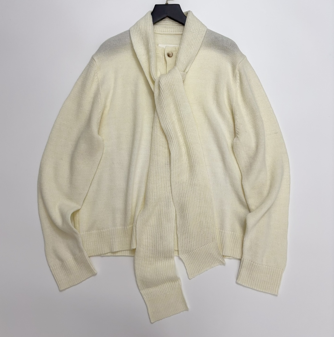 MM6 Maison Margiela Wool Blend Integrated Scarf Collar Patchwork Knit Cardigan