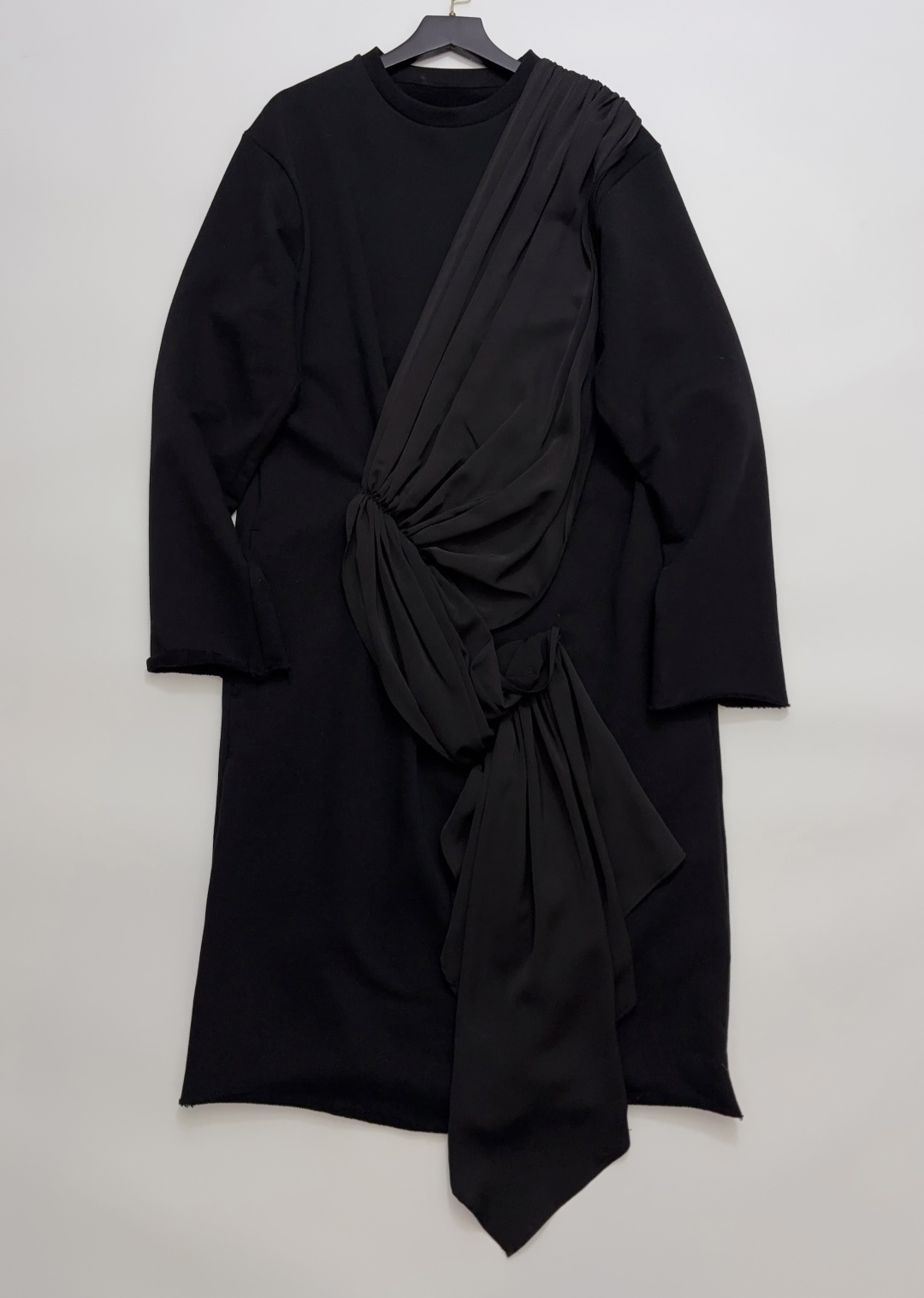 Dark Style Patchwork Chiffon Ribbon Sweatshirt Dress with Raw Hem