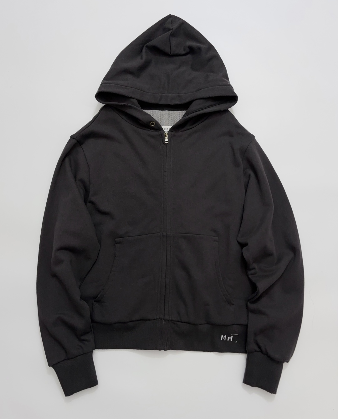 MM6 Maison Margiela Vintage Distressed Washed Black Zip-Up Hooded Sweatshirt Jacket