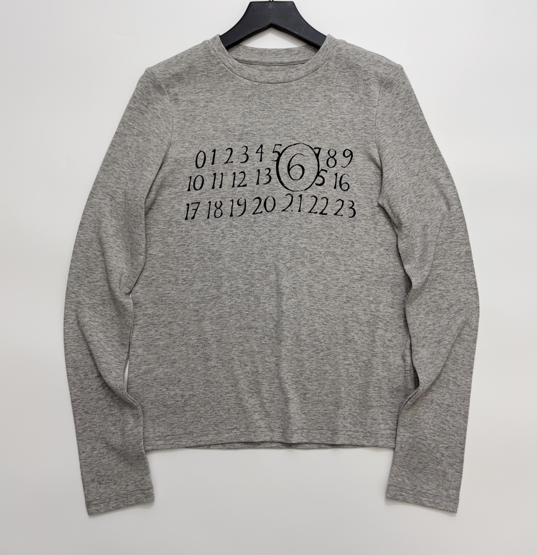 MM6 Maison Margiela MM Letter Print Stretch Crewneck Long Sleeve T-Shirt