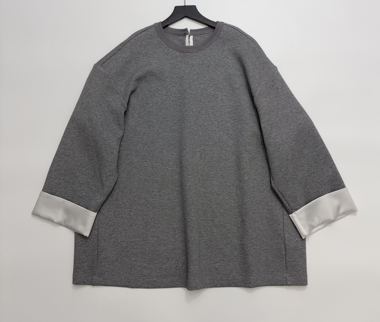 Carven Grey Dropped Shoulder Rolled Cuff Round Neck Loose Sweatshirt