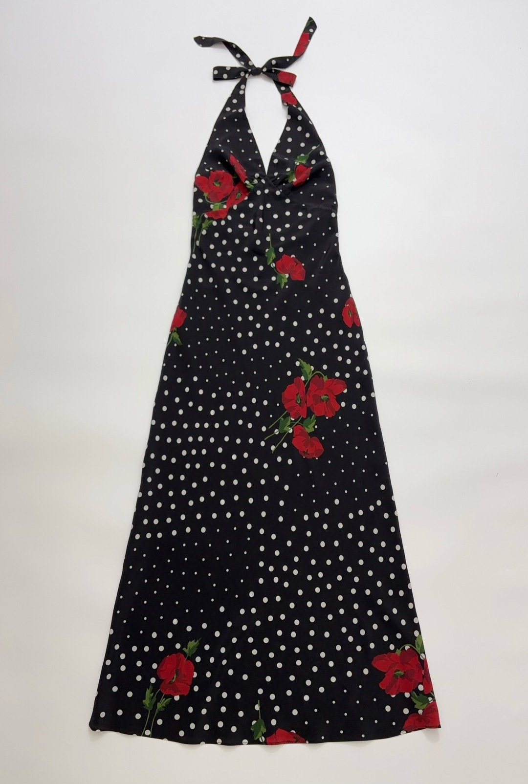 Réalisation Par The Simone Black Polka Dot Retro Halterneck Silk Bias Long Dress