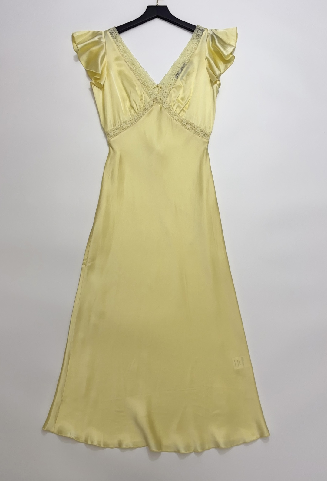 Réalisation Par The Fleur Yellow V-neck French Silk Satin Bias Cut Midi Dress