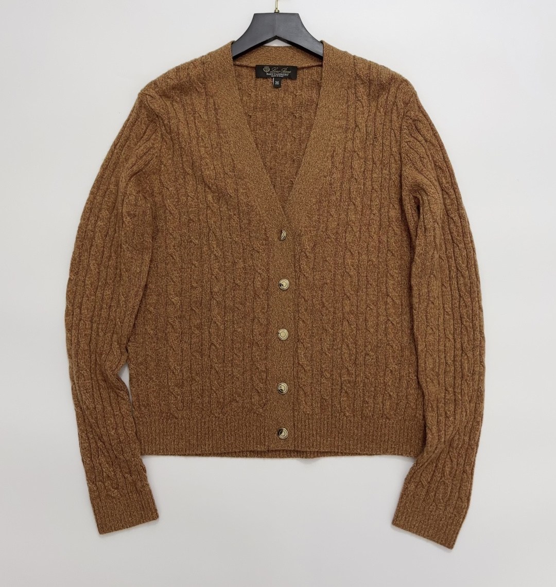 Loro Piana Pumpkin Orange Cable Knit V-Neck Cardigan