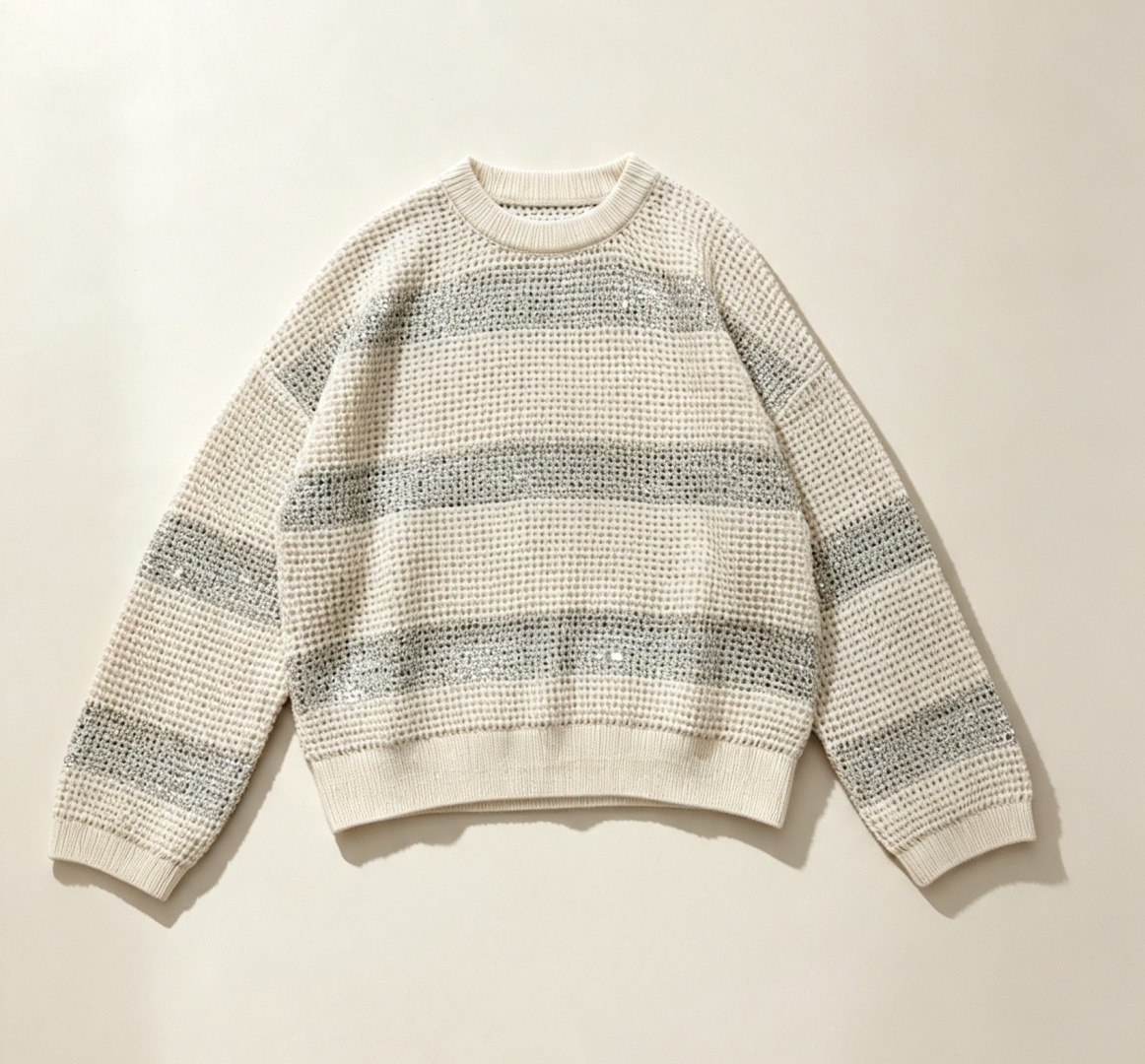Striped Hollow-Out Crewneck Casual Knit Sweater